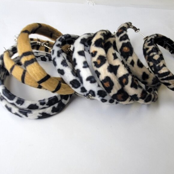 Leopard Print Earrings Animal Print Fuzzy Earrings - Picture 3 of 6